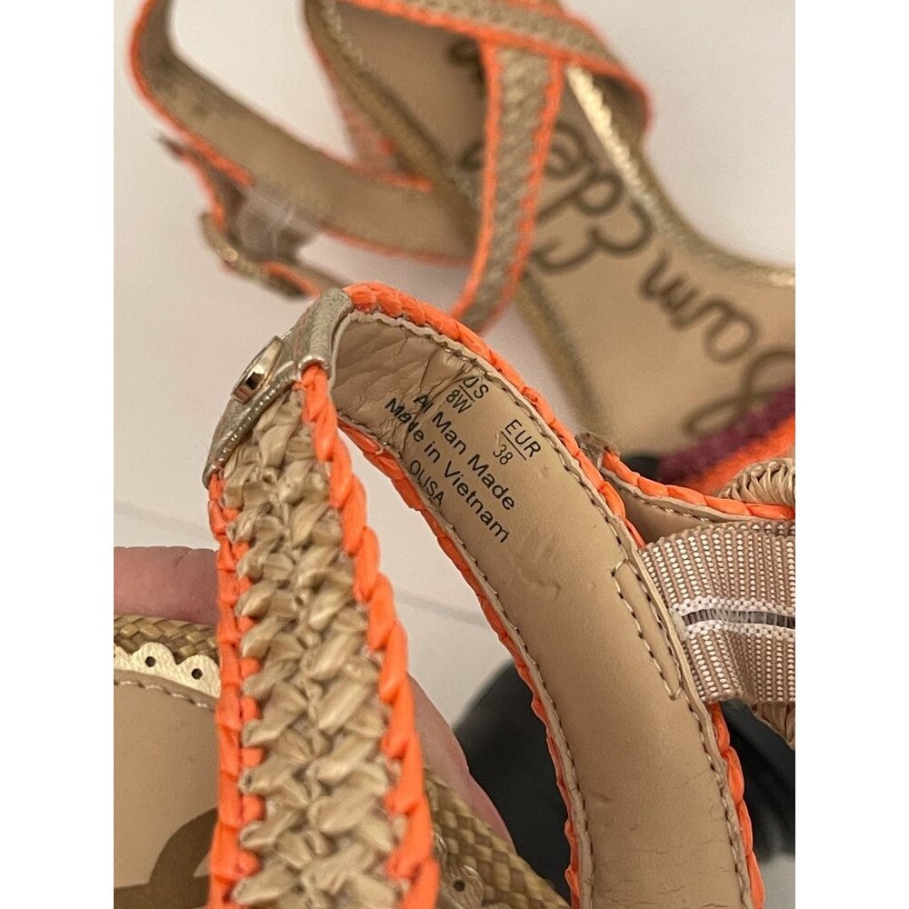 Sam Edelman Olisa Beaded Orange Raffia Chunky Heels Anklet Women's 8 Wide - Picture 12 of 12